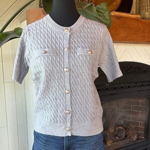 Gray Short Sleeve Cardigan with Button Details
